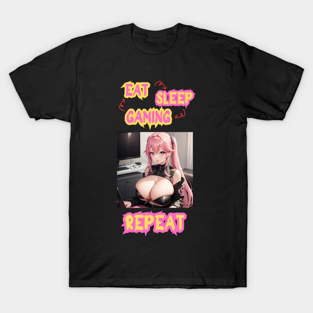 Eat Sleep Gaming Repeat Anime Girl T-Shirt by Clicks Clothes